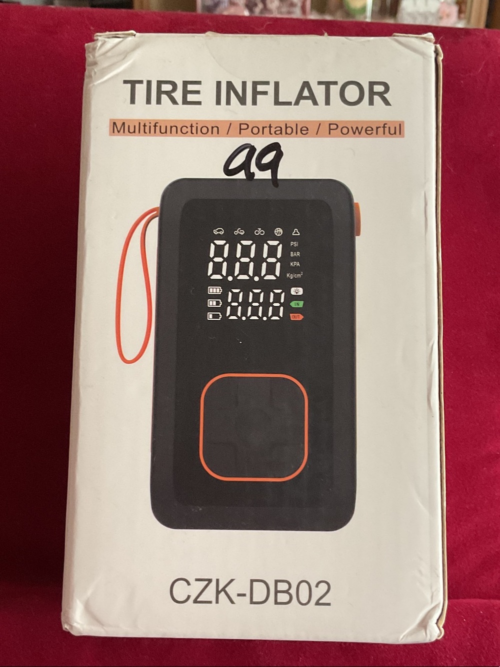 Portable Tire Inflator CZK-DB02 in Black with Orange Accents